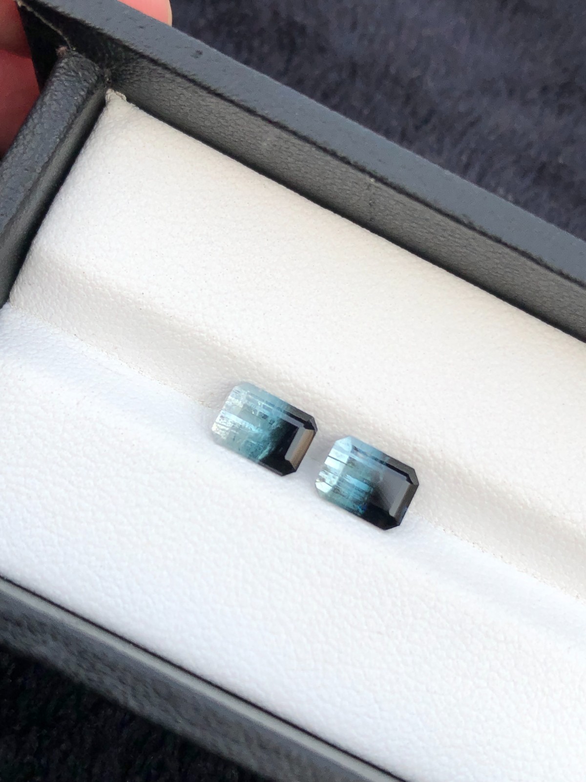 Natural Tri Color Tourmaline Emerald cut Faceted Pair