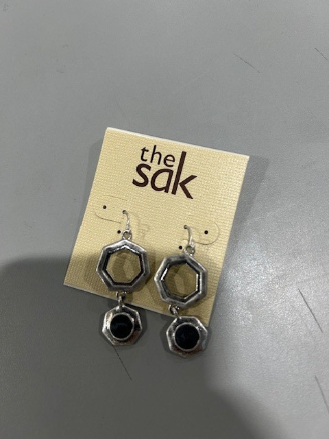 THE SAK SILVER AND BLACK DROP HEXAGON EARRINGS