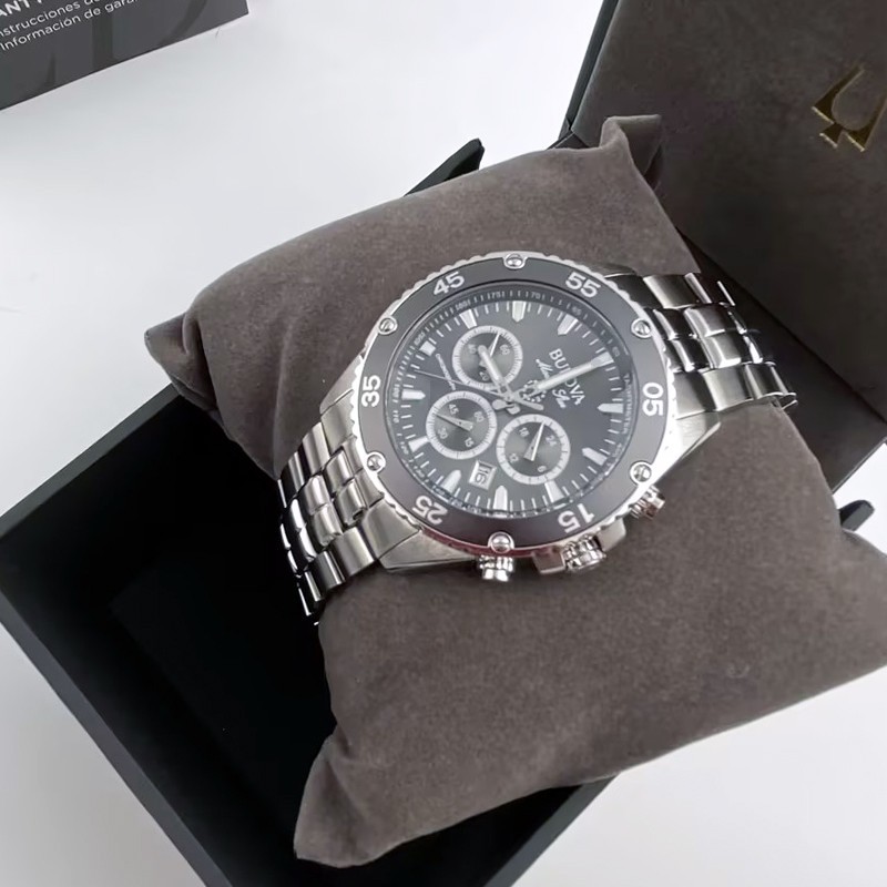 Bulova Men Classic Marine Star 98B401 Black Dial Quartz Chronograph Watch 41.5MM