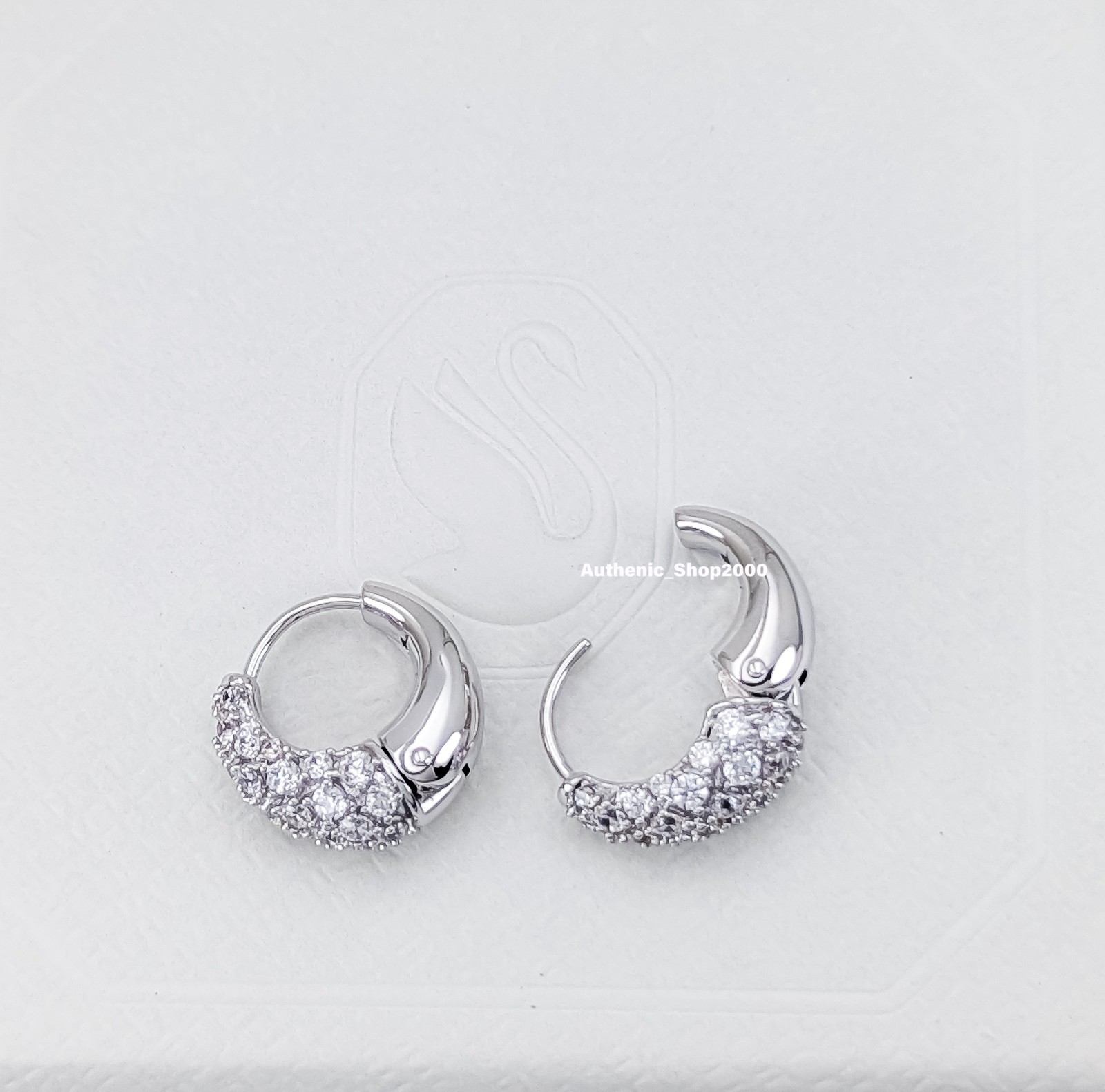 New 100% Authentic SWAROVSKI Rhodium White Pave Sublima Hoops Earrings 5732282