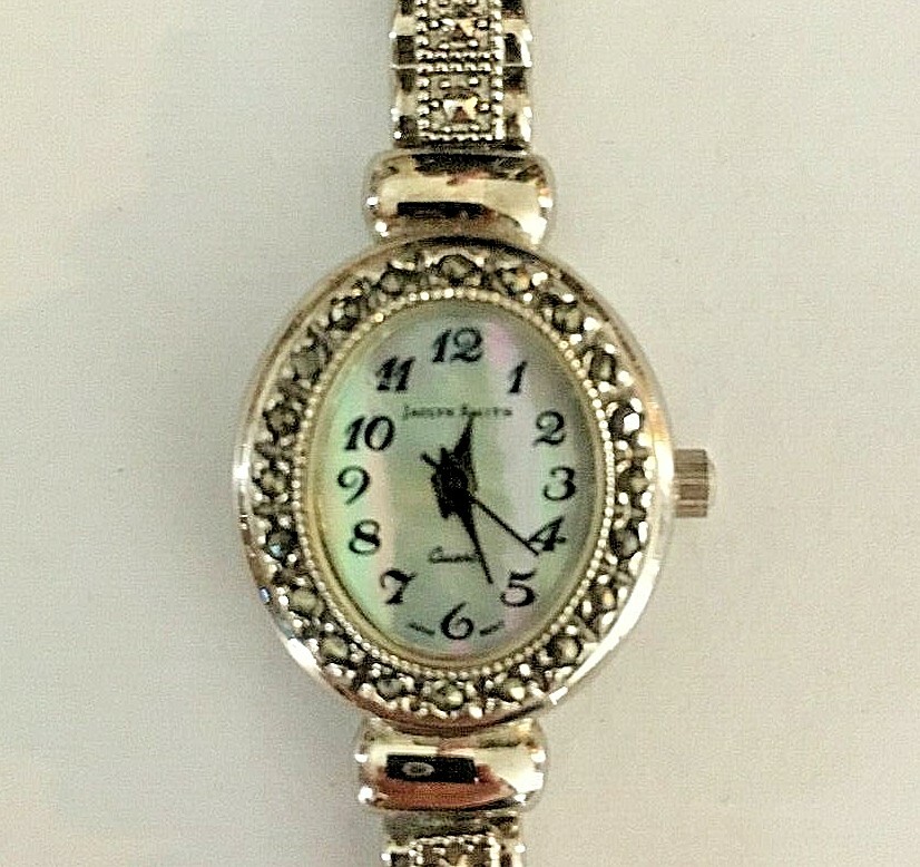 JACLYN SMITH LADIES QUARTZ 3186 V377 WATCH MARCASITES & MOTHER PEARL FACE READ!
