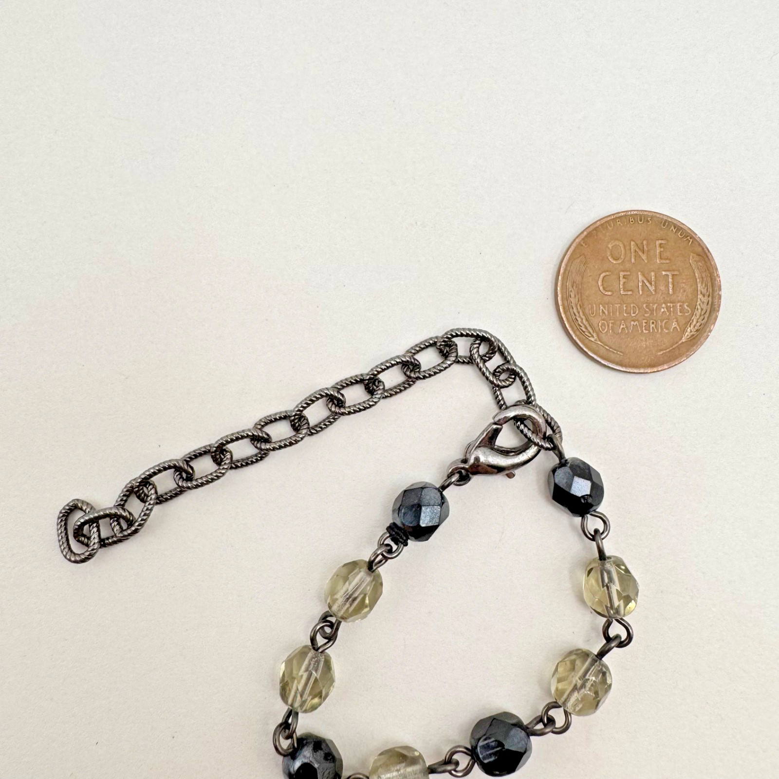 Cross Necklace Gothic Rosary Style Black Glass Bead Silver Tone Pendant 17″