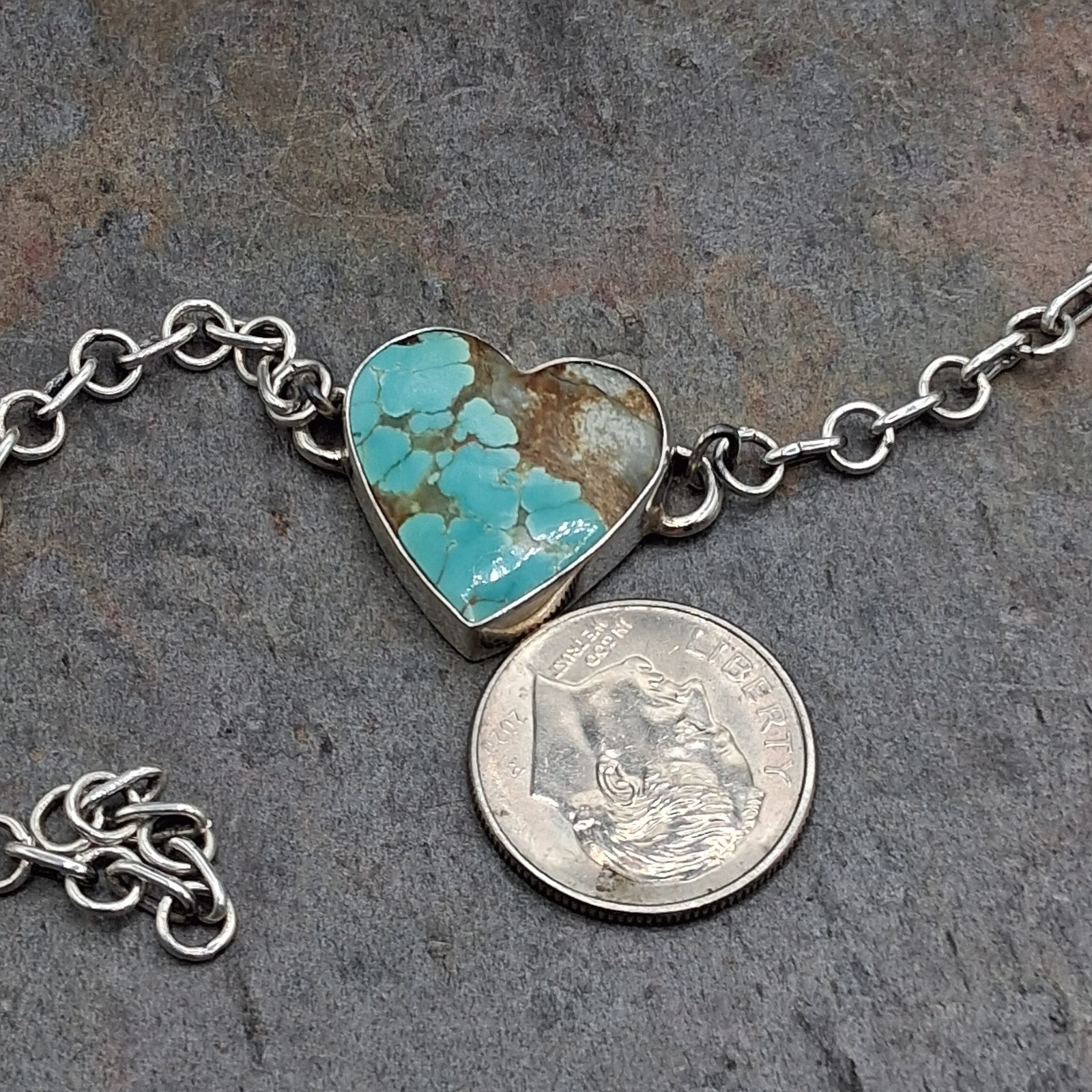 Number 8 Turquoise Bracelet Heart Sterling Silver Adjustable 5-7 Southwestern