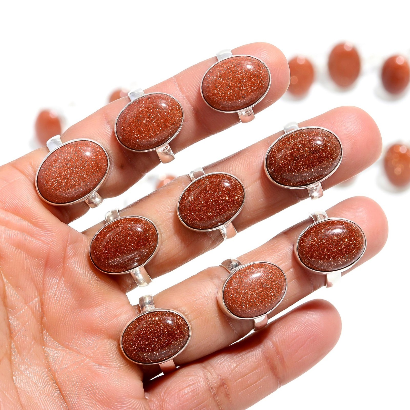 Red Goldstone Gemstone Wholesale Rings Lot 925 Sterling Silver Hadnmade Jewelry