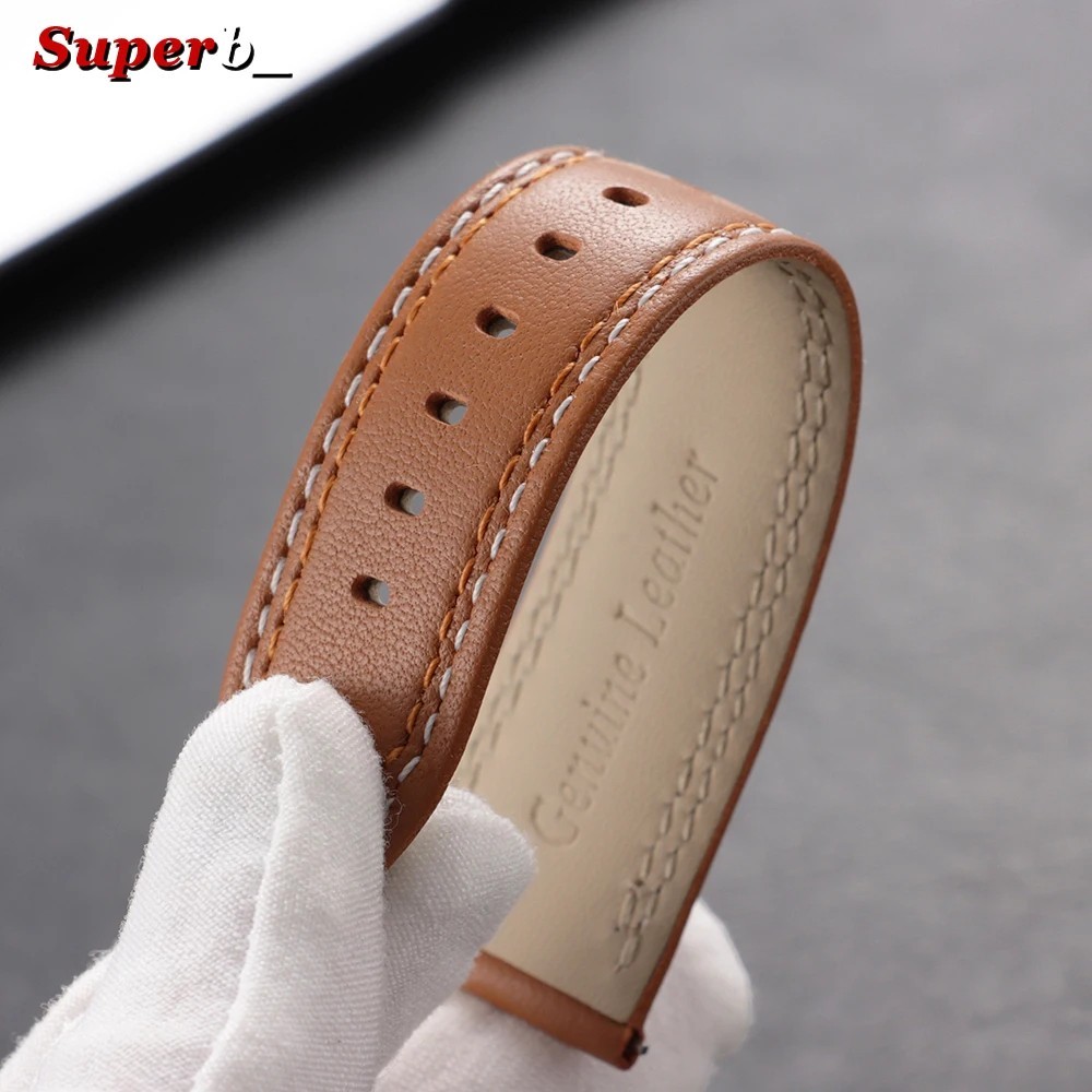 Genuine Calfskin Leather Watch Band 20mm 22mm 24mm Butterfly Buckle Strap