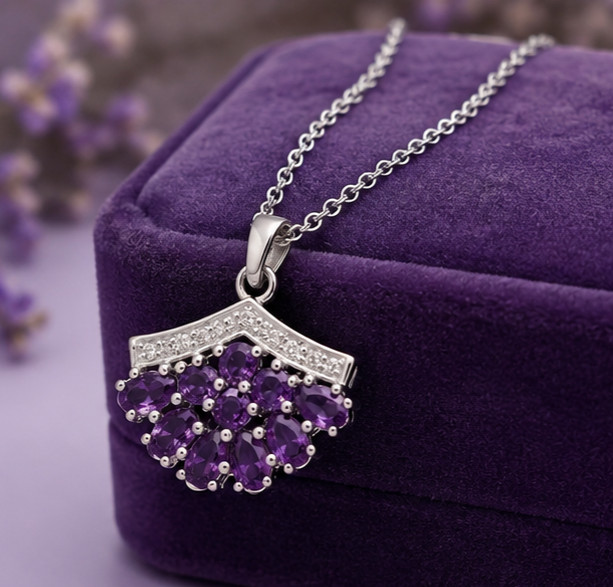 2Ct Oval Cut Simulated Amethyst Stunning Pendant Necklace 14K White Gold Plated
