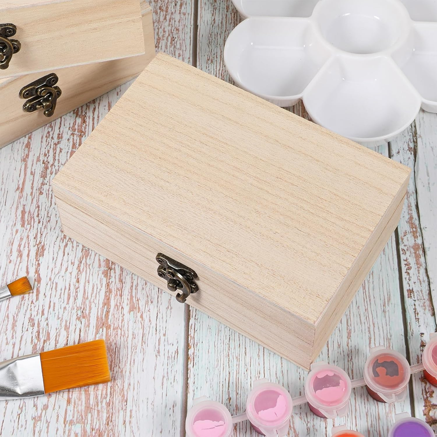 8 Pack Unfinished Wooden Box 6″ X 4″ X 2″ DIY Storage Jewelry Boxes Small Keepsa