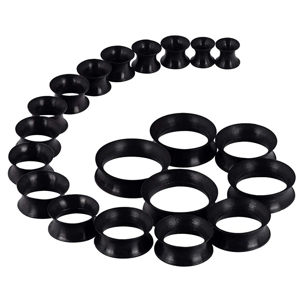 PAIR Black Silicone Ear Tunnels Plugs Double-Flare Flesh Piercing Earskin 2g-1″