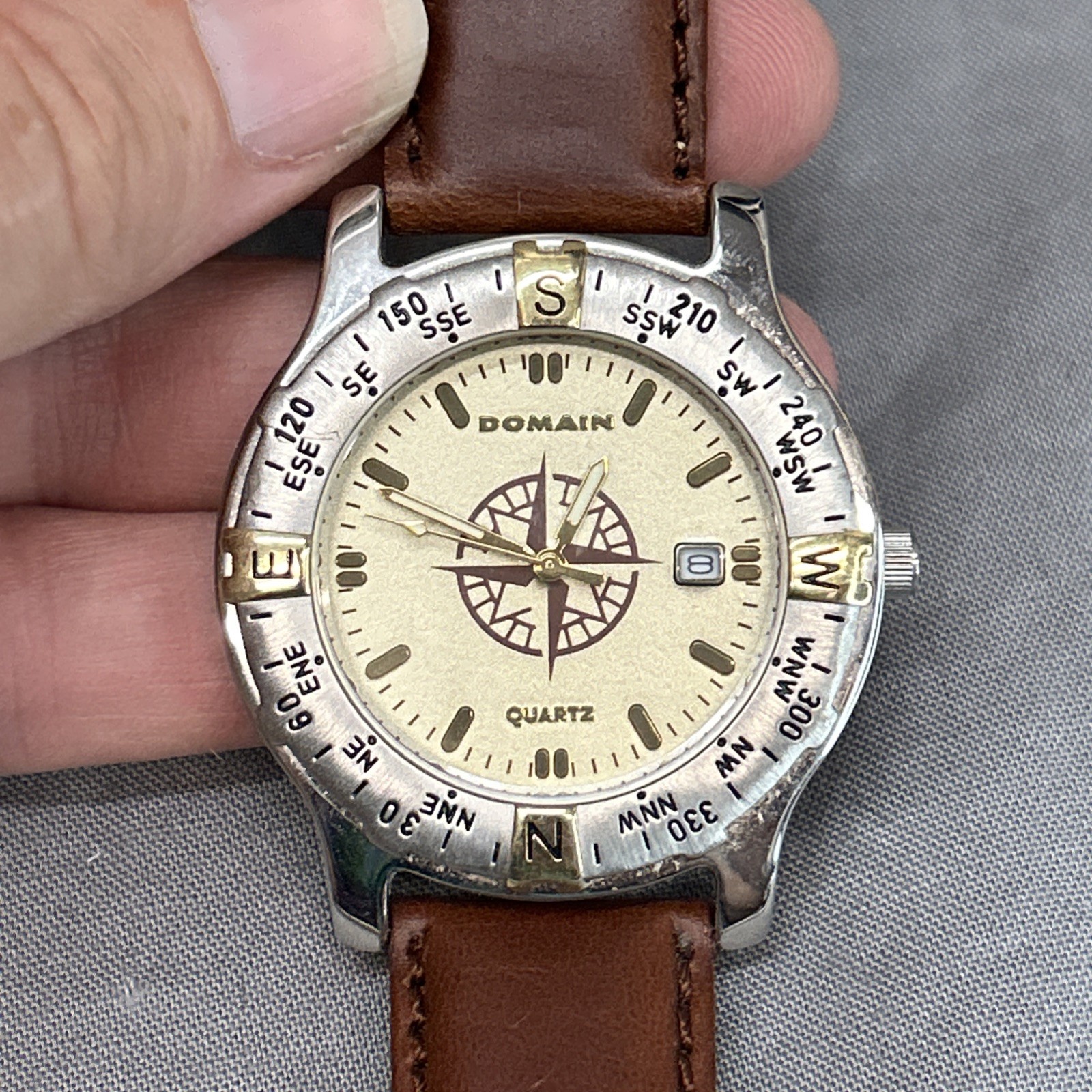 Vtg Domain By Mary Kay Watch Mens 41mm Compass Bezel Date Needs Battery