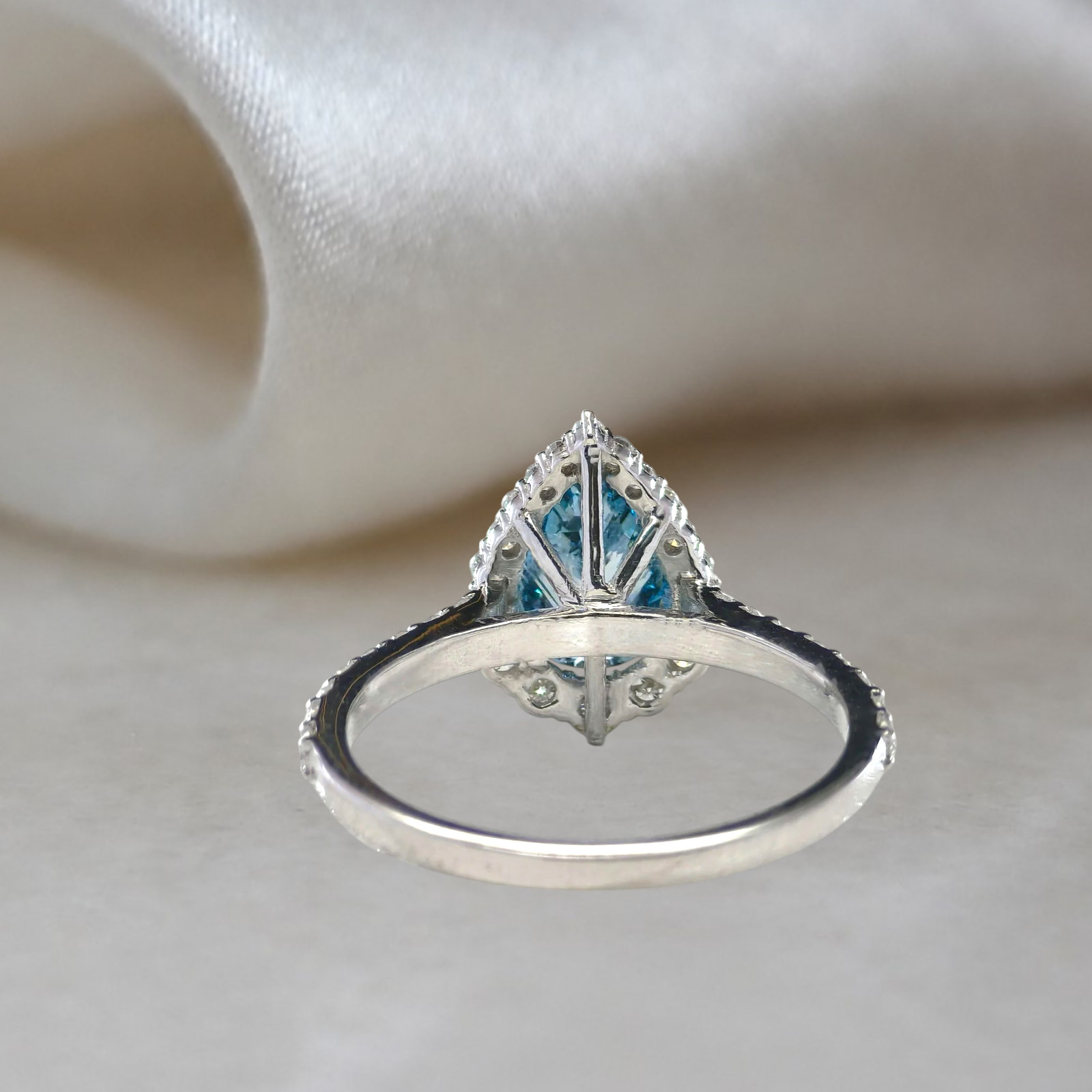 2.00 CT Pear Cut Lab Grown Fancy Intense Blue Diamond Women Ring 18K White Gold