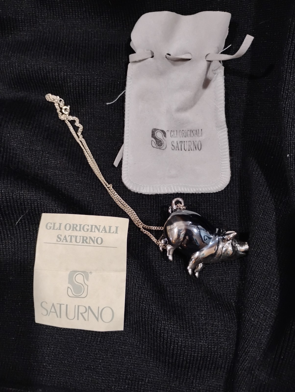 Necklace of a Pig by Gli Originali Saturno, Italy Sterling 925 1.7 ounces