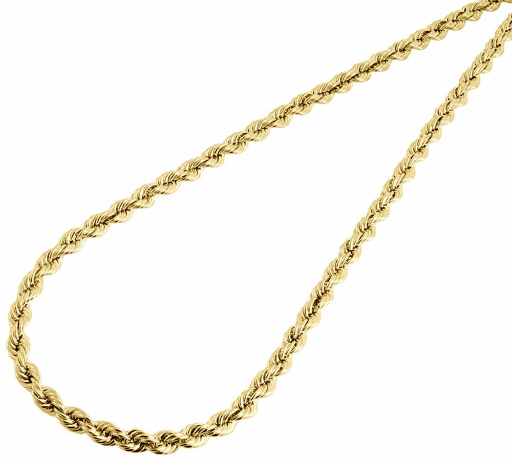 10K Yellow Gold Mens or Ladies Hollow Rope Chain Necklace 4 MM 16″ – 30″ Inches