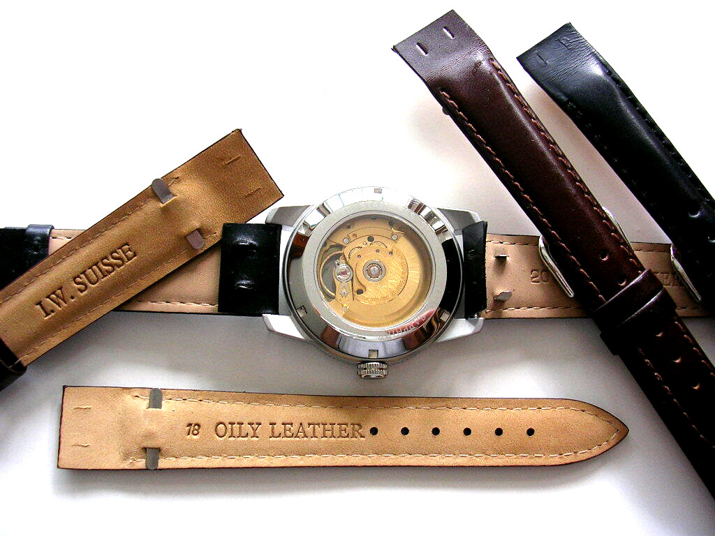 20mm Black Open End Aviator Pilot leather watchband IW SUISSE 8-10-12-14-16-18mm