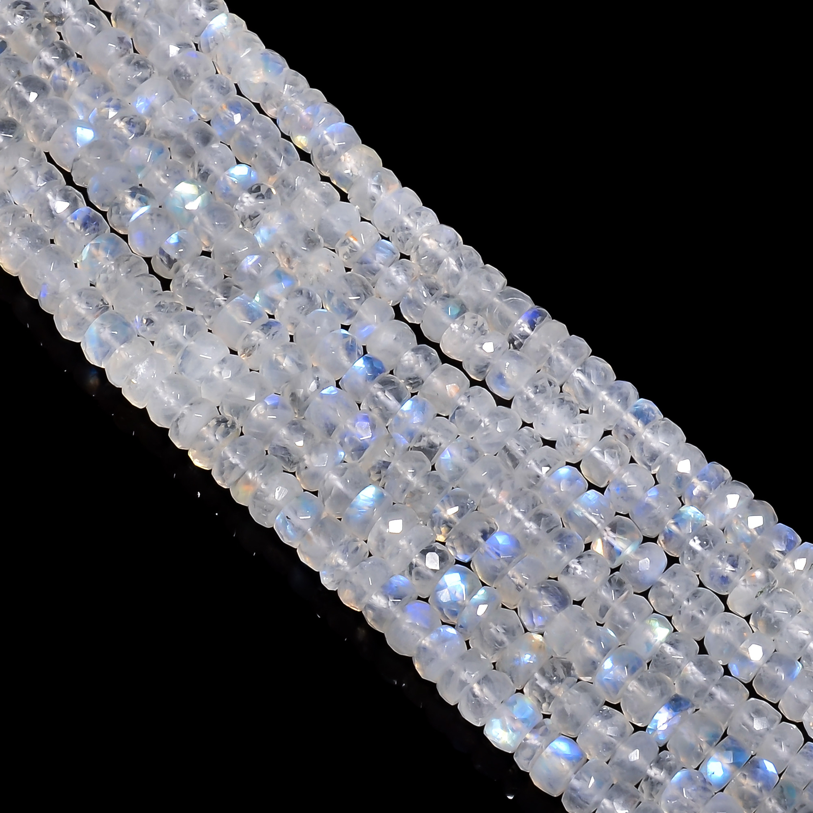 Rainbow Moonstone Gemstone Rondelle Faceted Beads 7X7 10X10mm Strand 9″ EB-423