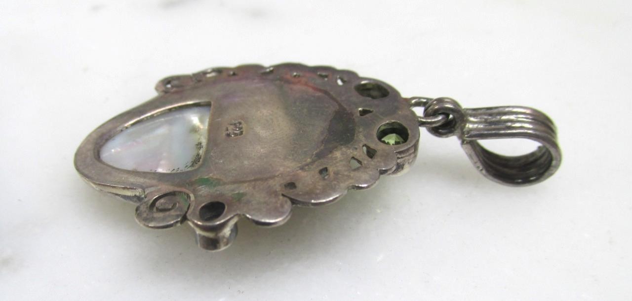 Mother of Pearl & Gemstone Sterling Silver Dangle Pendant 13.4g ~ 12-G866