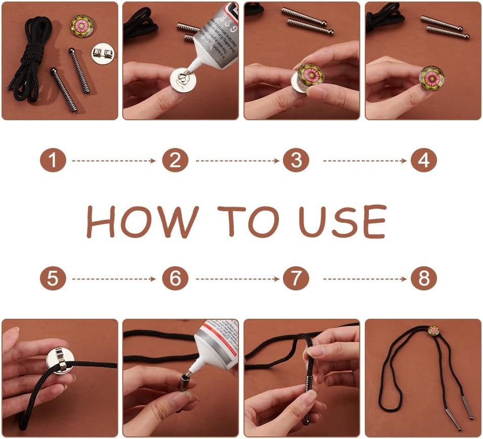 Bolo Tie Findings Cowboy Tie Bolo Tie Tips End Caps Kit Including Nylon Cords,
