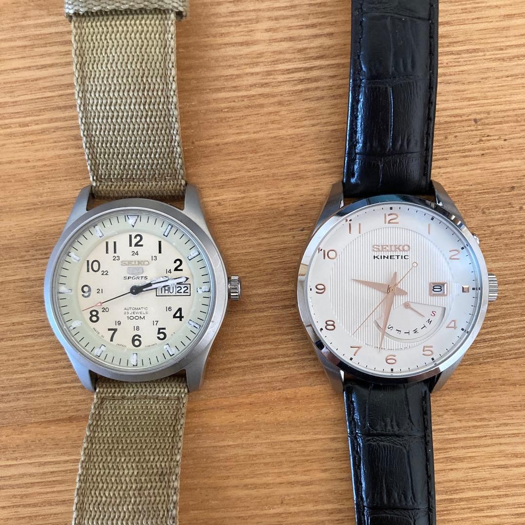 SEIKO 5 Sports 7S36-03J0 & SEIKO Kinetic 5M84-0AC0 Watch Set of 2 Running Japan
