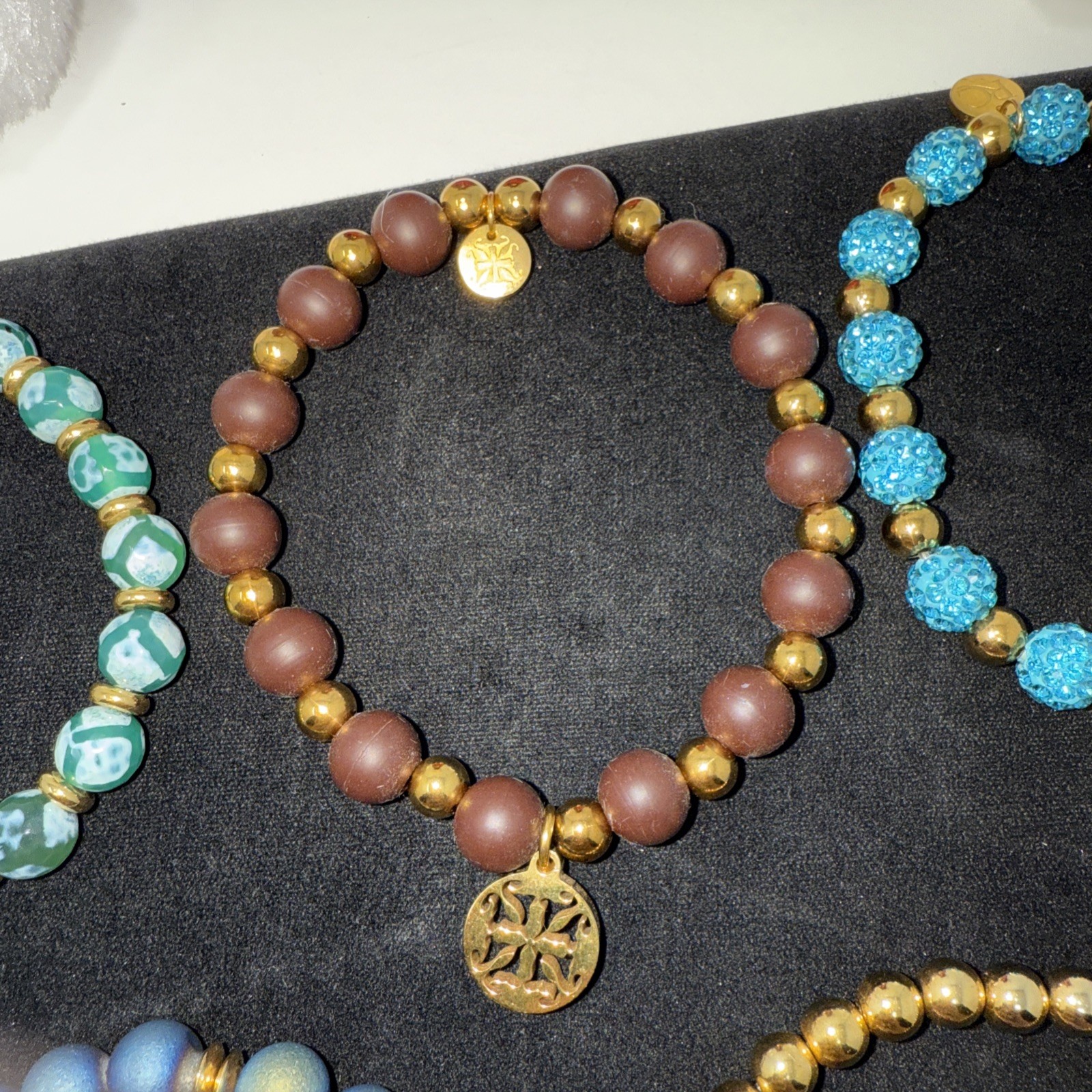 Rustic Cuff Bracelet Set Beaded Charm Stretch Colorful Gold Tone Multicolor Lot