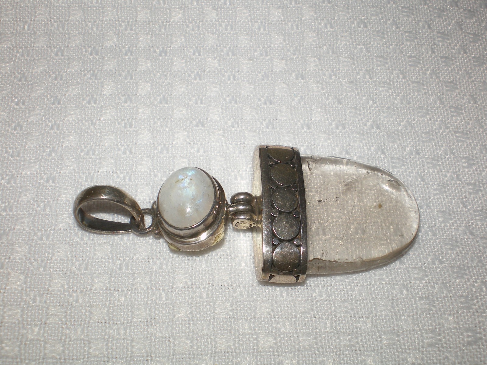 925 Sterling Silver Rutilated QUARTZ & Moonstone Pendant 15.0 gram ~ 2″ long