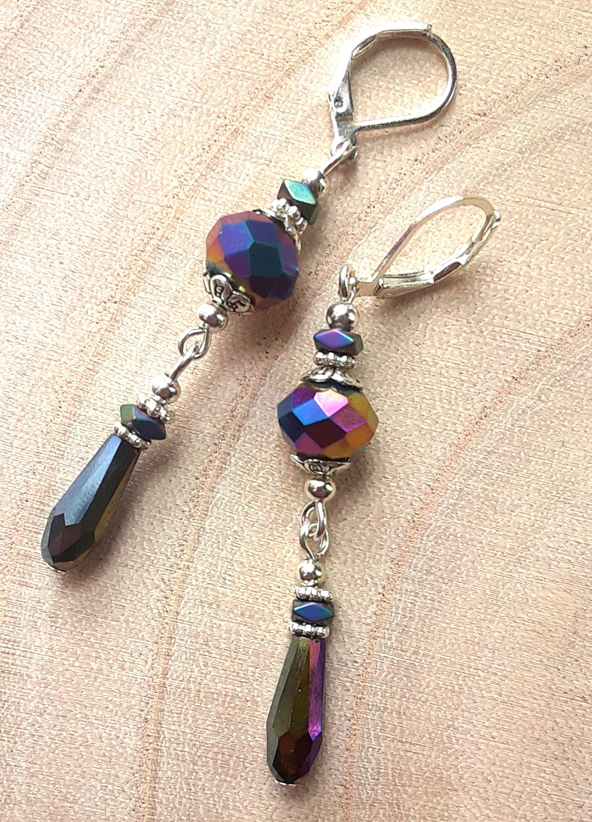 RAINBOW Crystal dangle earring SP LEVERBACK handmade #DMX