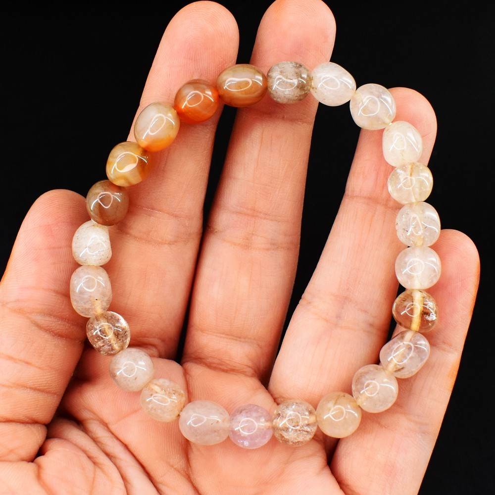 Awesome 100.00 Cts Golden Rutile Quartz Stretchable Bracelet Beaded VK 46 AZ6