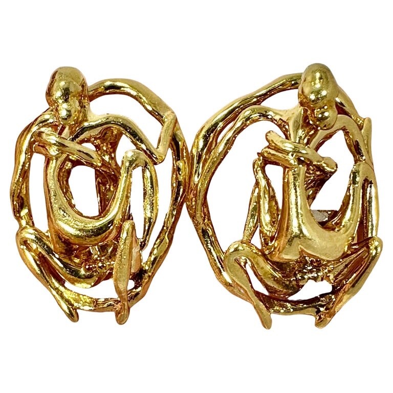 Mid-20th Century French 18k Yellow Gold Artisan Hand Crafted Erotic Cuff Links