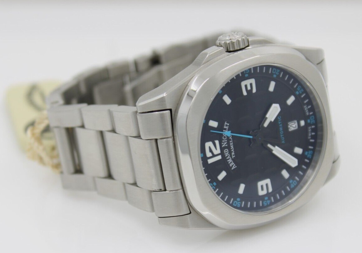 Armand Nicolet JH9 Tramelan 40mm Black Date Dial Automatic Watch W/ Box A660HAA