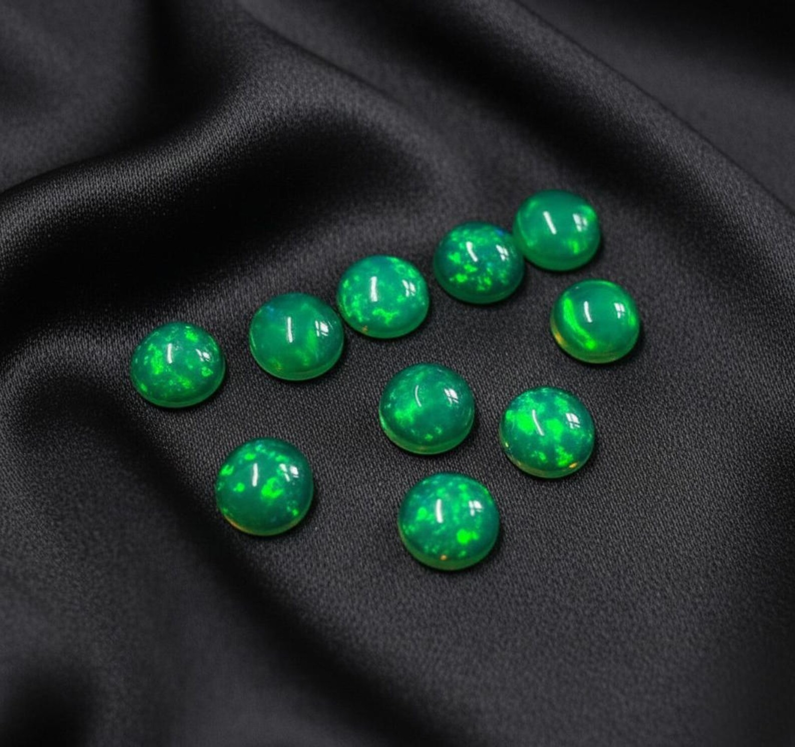 Natural Green Ethopian Opal Round Cabochon 3mm To 10mm Loose Gemstone