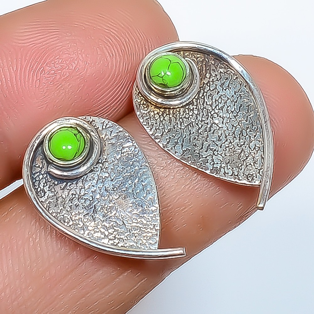 Green Turquoise Handmade Silver Plated Stud Earring 0.78″ E6095-11