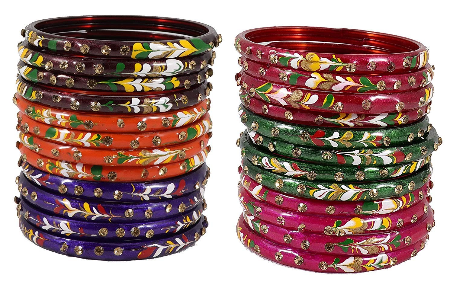 NMII Zircon Glass Kada Set 24pcs | Multicolor Bangles for Women 2.8in