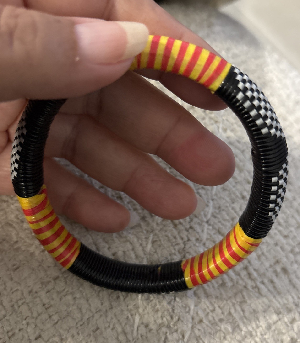 Woven Tuareg Bracelet Black Yellow Red & White 3″ in diameter