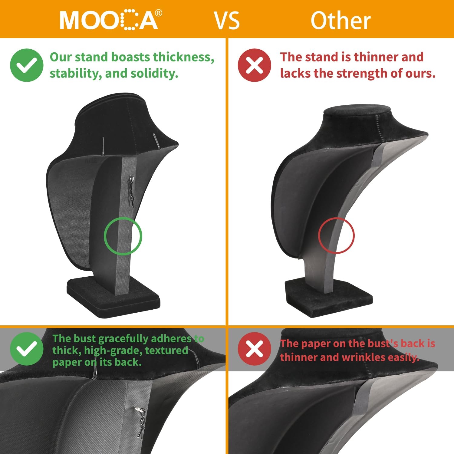 MOOCA 2 Pcs Deluxe Medium 6 3/8 W x 4 1/4 D x 10 H, 2) Black Velvet, 2 pieces