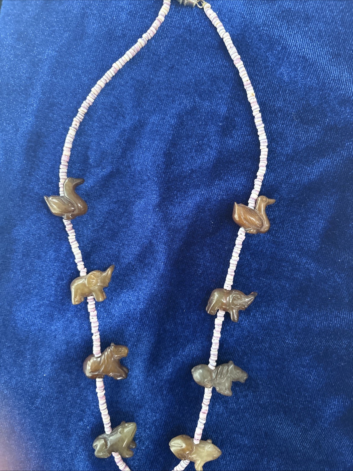 Vintage Chinese Export Carved Stone Zuni Style Necklace. Carved Animals.