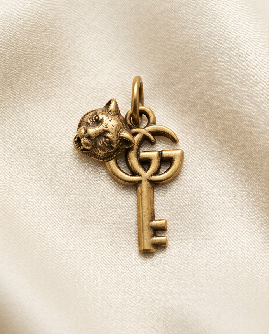 Gucci Pendant Zipper Pull gold stamped key & head of tiger