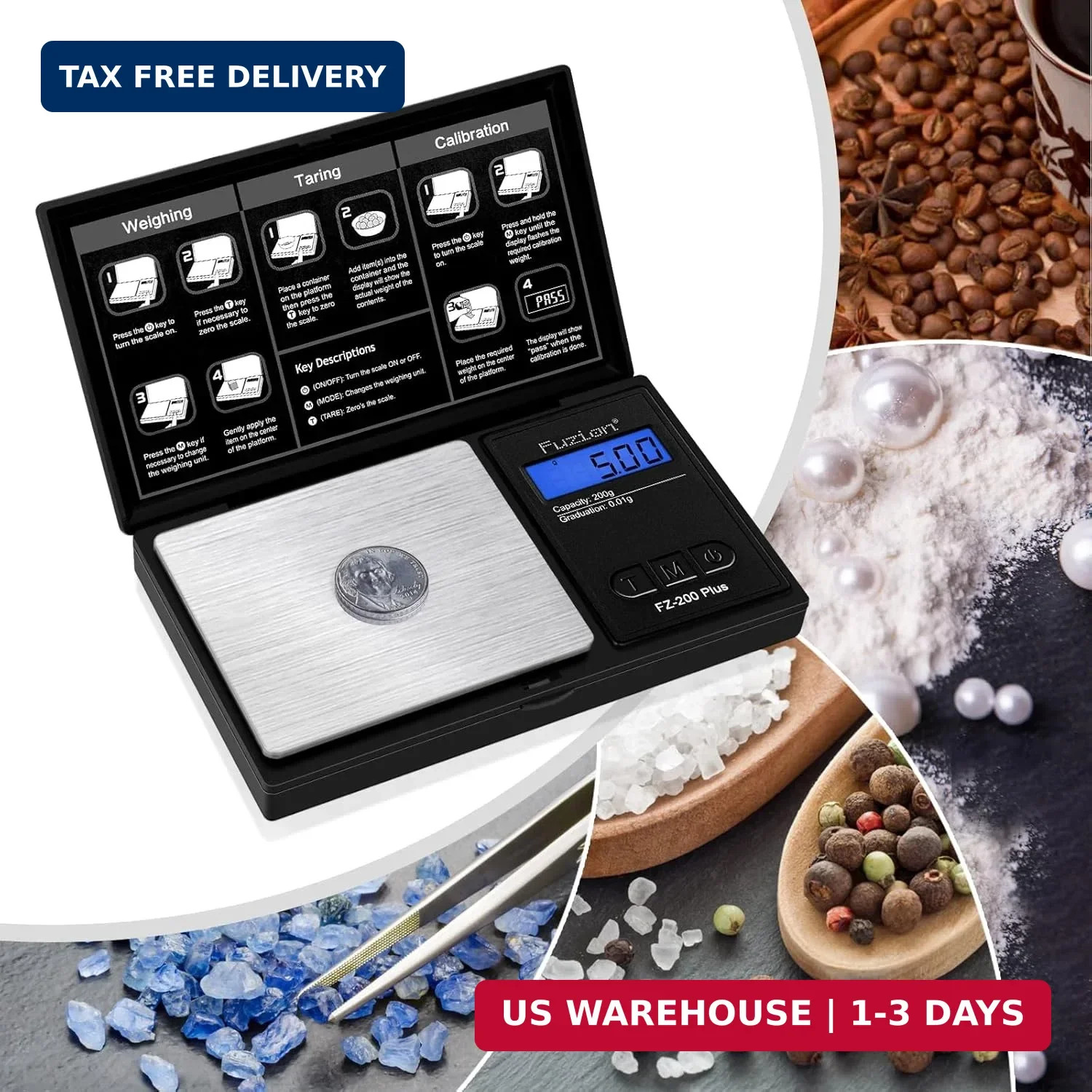 Fuzion Digital Pocket Gram Scale .01 Gram Accuracy, 200g Mini Gram Scale, Small
