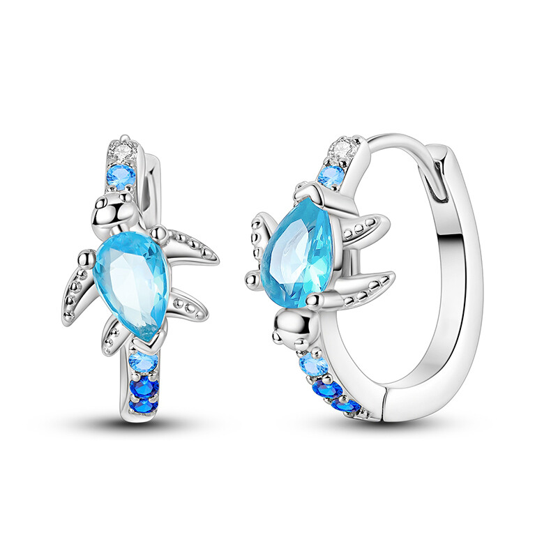 MULA Turtle Roaming Hoop Earrings Blue CZ For Women Jewelry 925 Sterling Silver