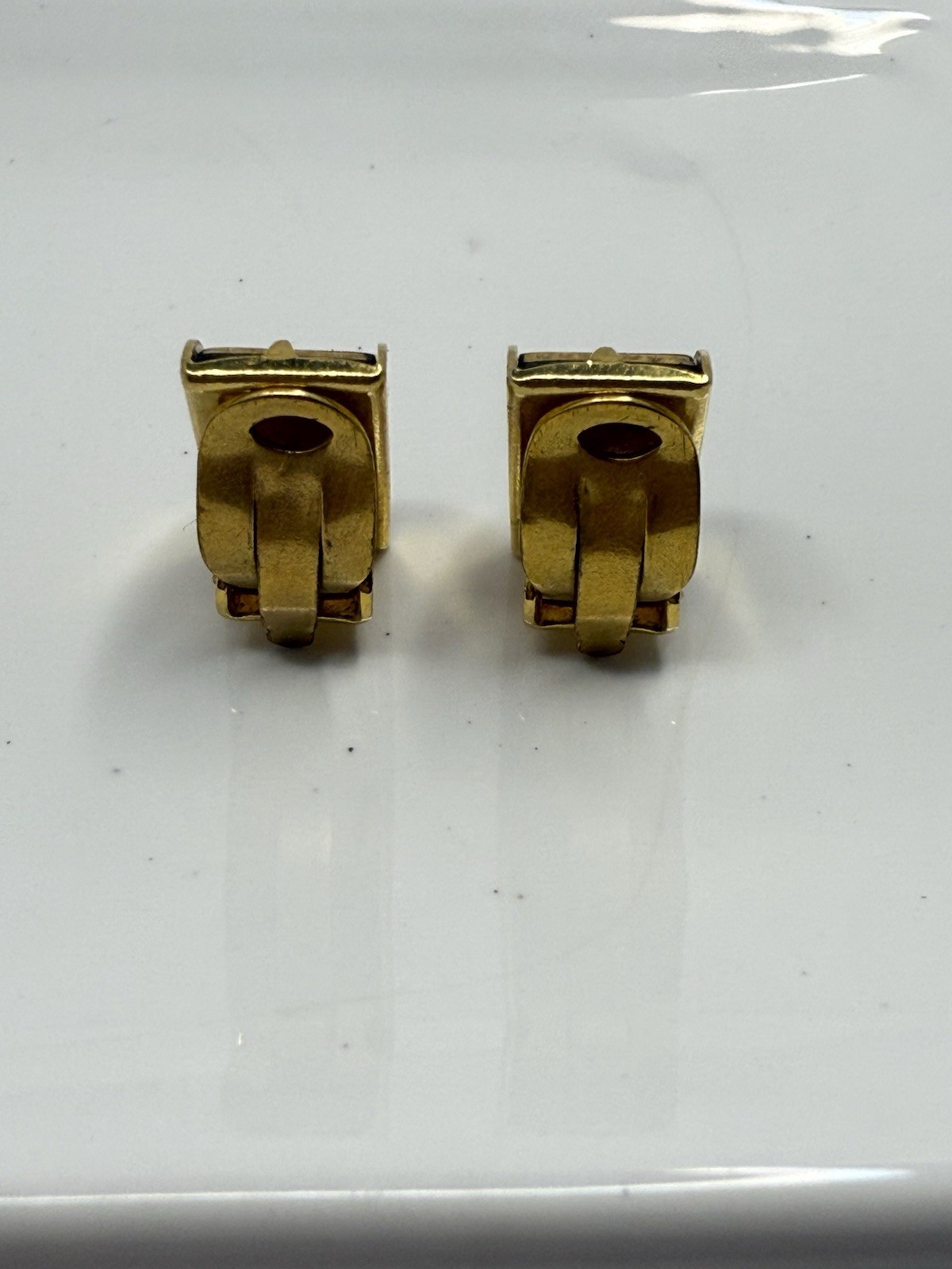 Vintage Spanish Damascene Real Gold Inlay & Plated Clip On Earrings