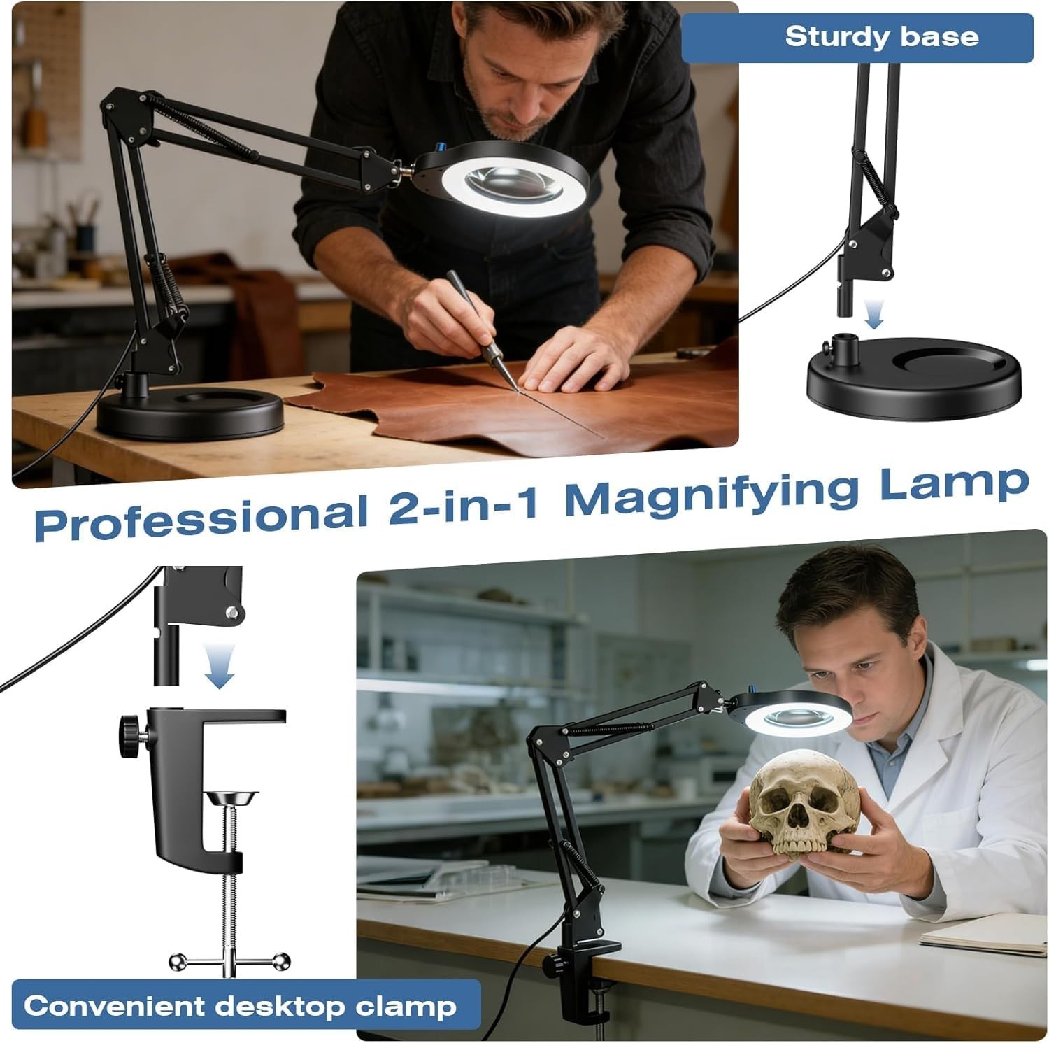 10X LED Magnifying Glass with Light & Stand, 5 Color Modes, Hands-Free Desk Lamp