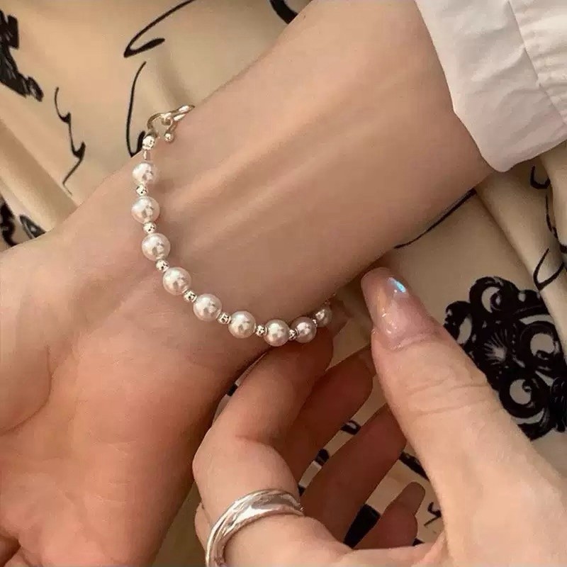 Pearl Open Cuff Bracelet Irregular Wave Bangle Asymmetrical Pearl Bracelet 008
