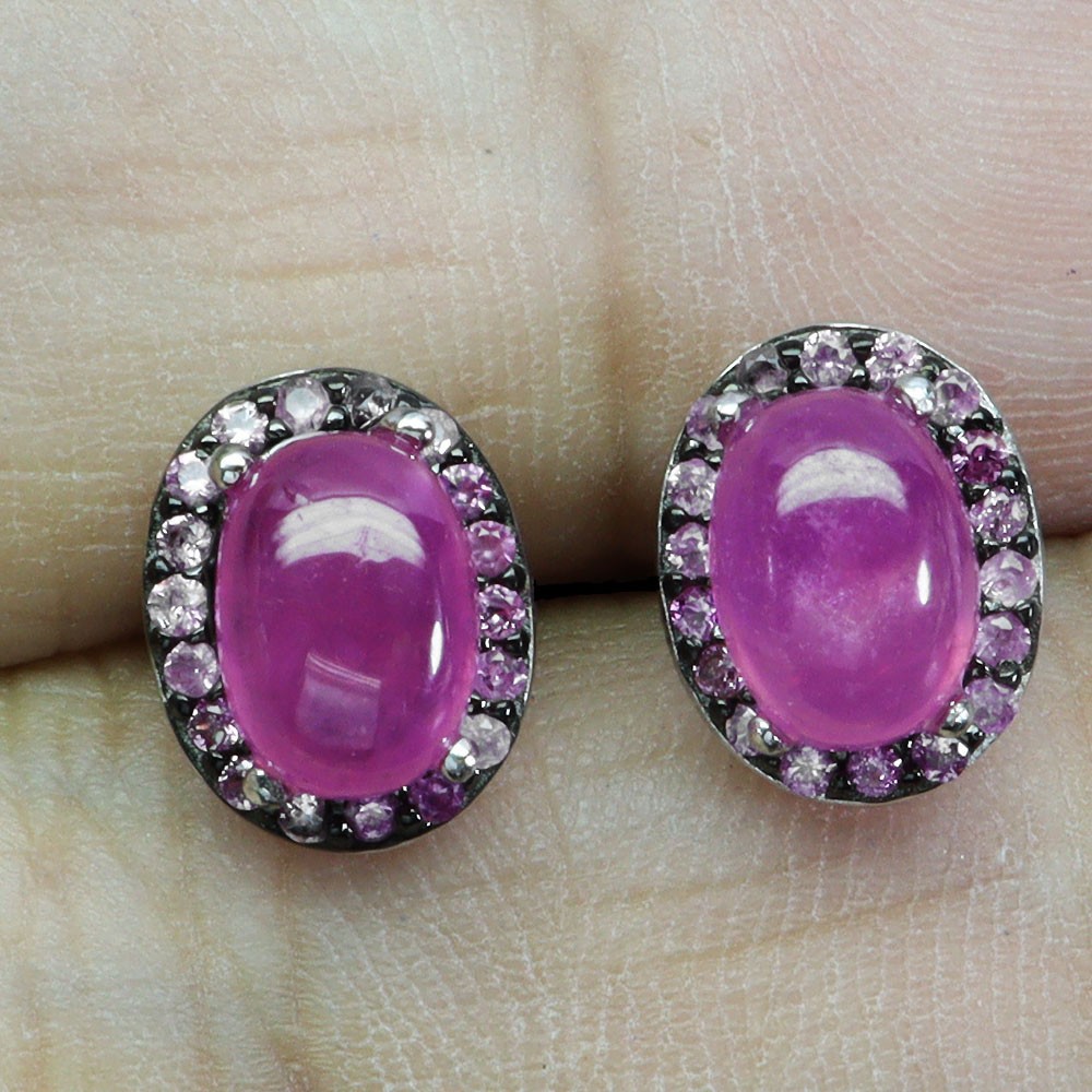 925 Sterling Silver Earrings Oval Ruby 7x5mm Sapphire Diamond Cut Gemstone