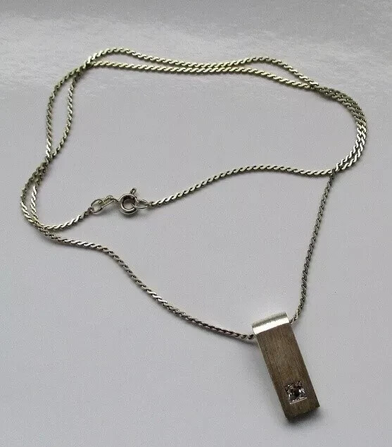 45CM Silver Necklace With Silver Pendant White CZ Brushed 925 Silver