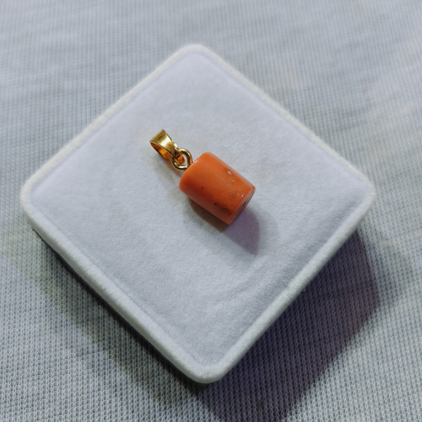 Natural Orange Coral Barrel Pendant Gold Plated Bail Handmade Necklace Jewelry