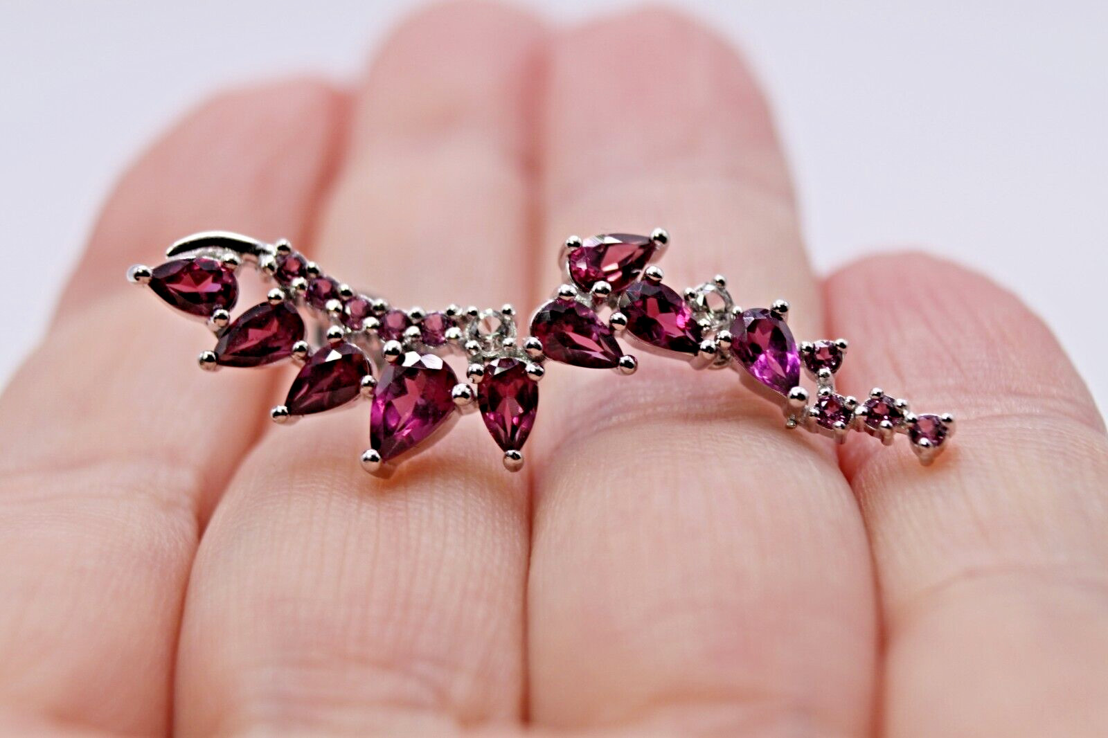 Silver Rhodolite Necklace Earrings Natural Gems Solid Sterling 17 to 19 Inch