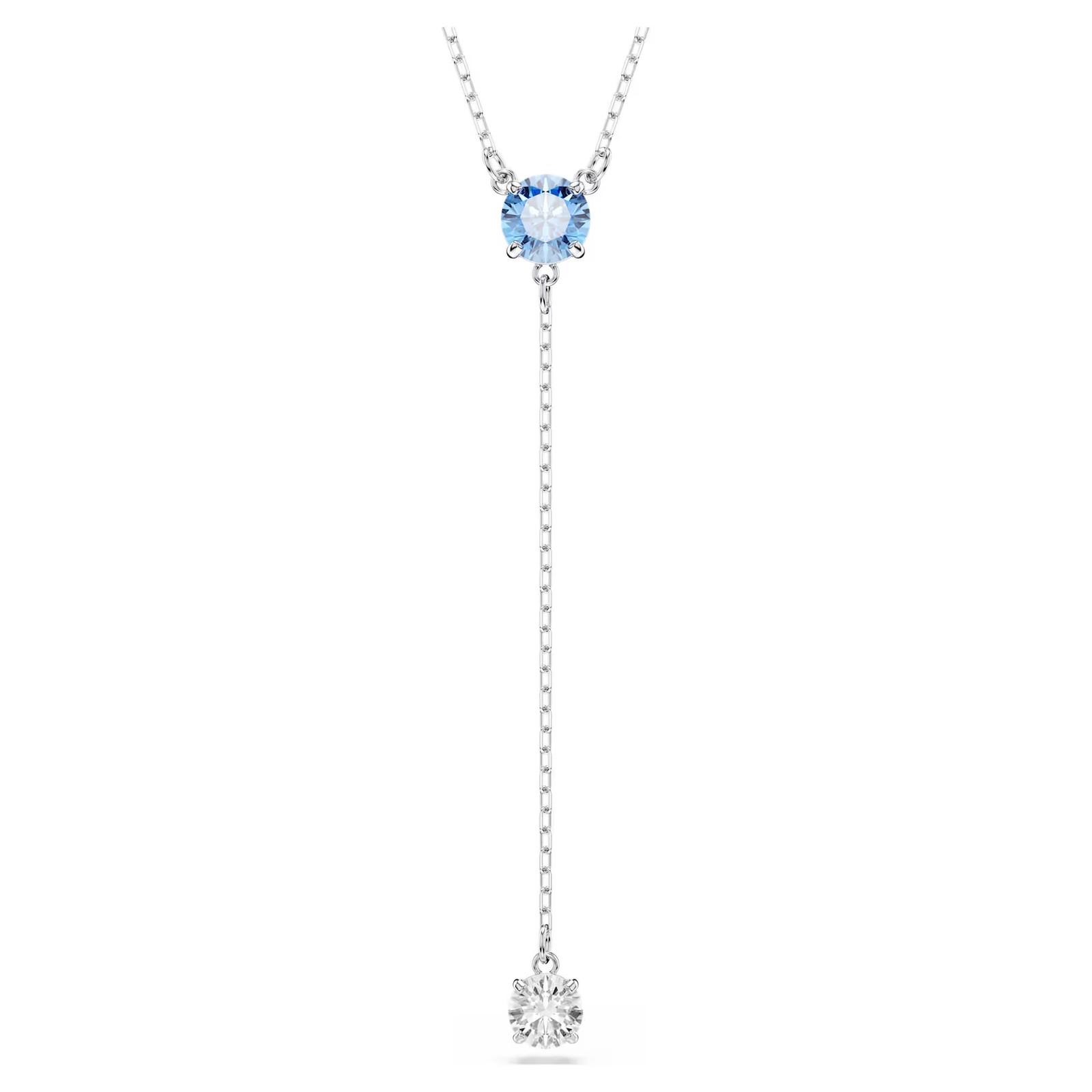 Swarovski Stilla Attract Y Necklace, Round Cut, Blue, Rhodium Plated 5734249