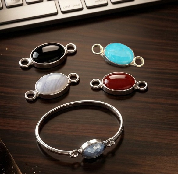 Artisan Crafted Sterling Interchangeable Oval Design Cuff Bracelet