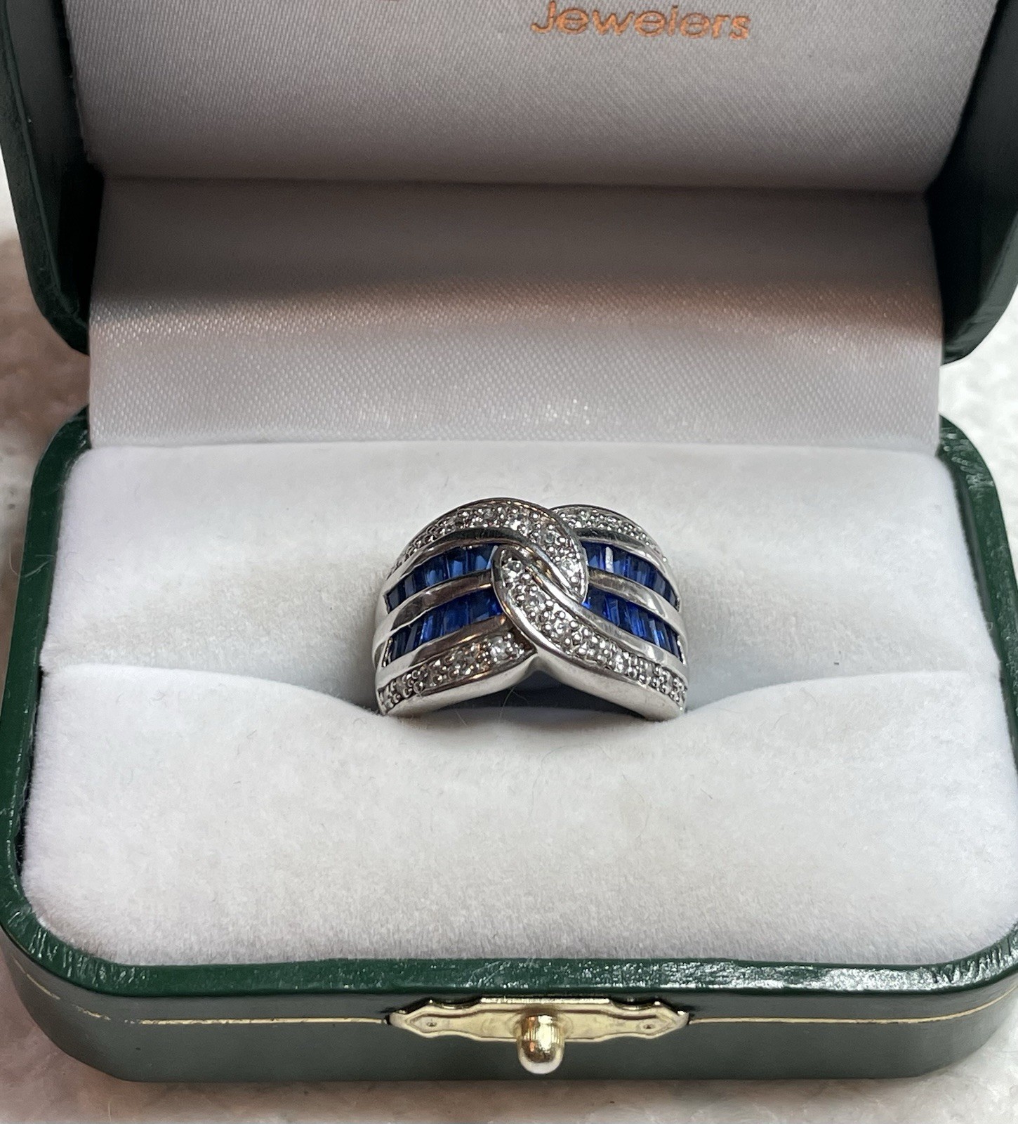 DBJ Dee Berkley Jewelry Sterling Silver Blue & White CZ Pave Cocktail Ring, 5.25