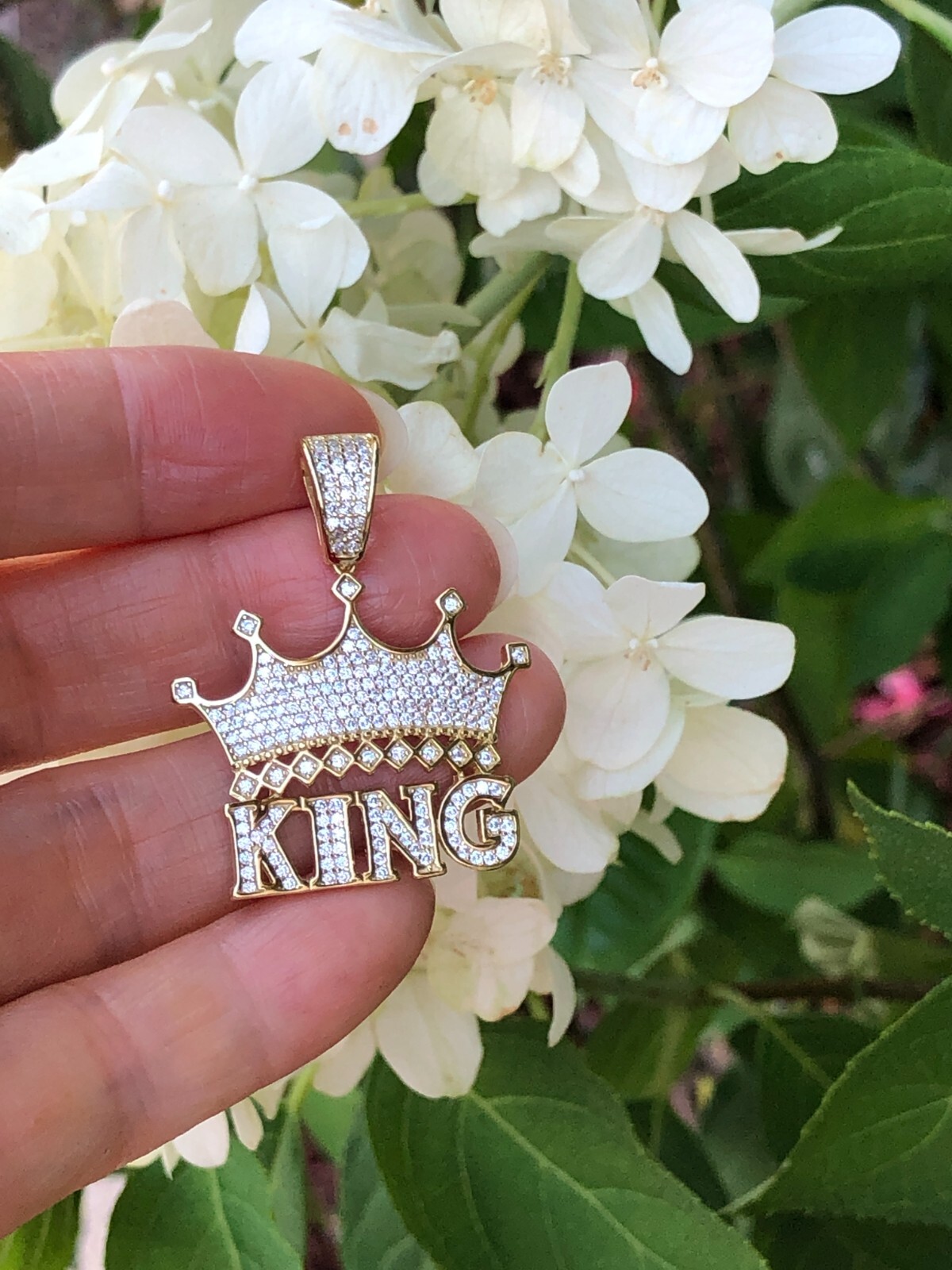 925 Sterling Silver CZ Gold Crown King Pendant Men 23.5mm(0.93″)/35mm(1.38″)