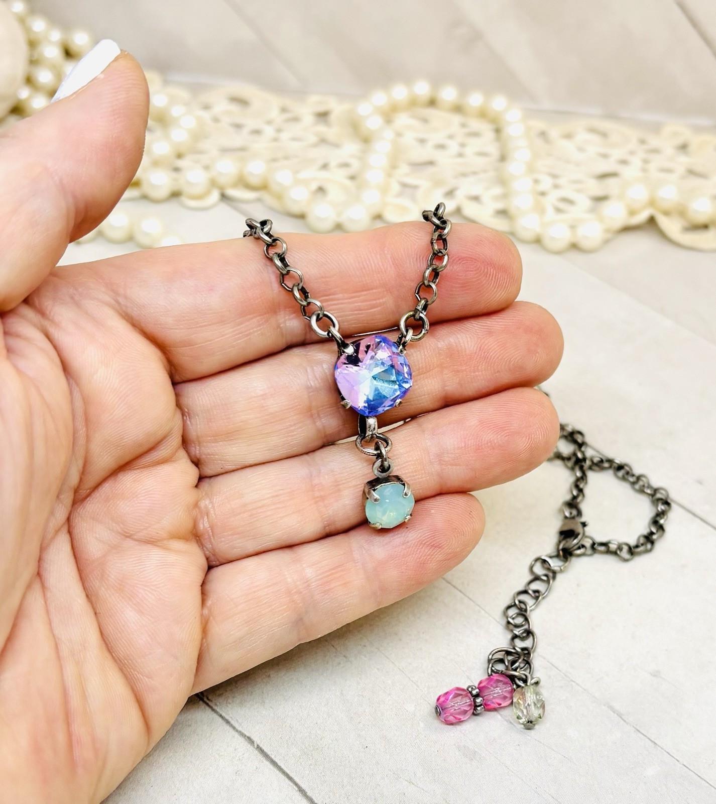 12mm Silver Plated Vitrail Light Lavender Cushion Cut Crystal Cup Chain Pendant