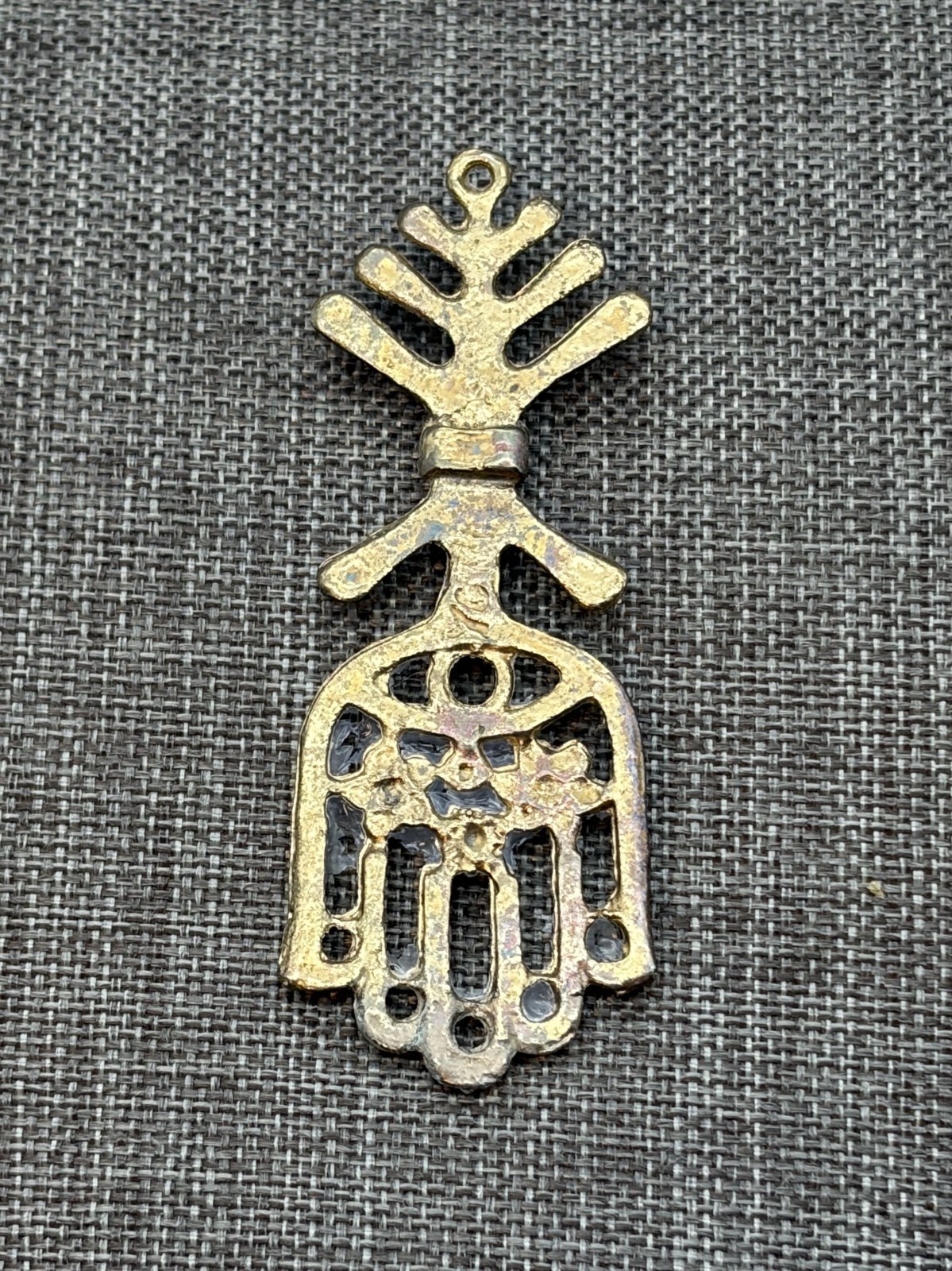 Vintage Hamsa Hand Pendant 3.5 In As Is Gold Tree Of Life Rustic Boho Charm