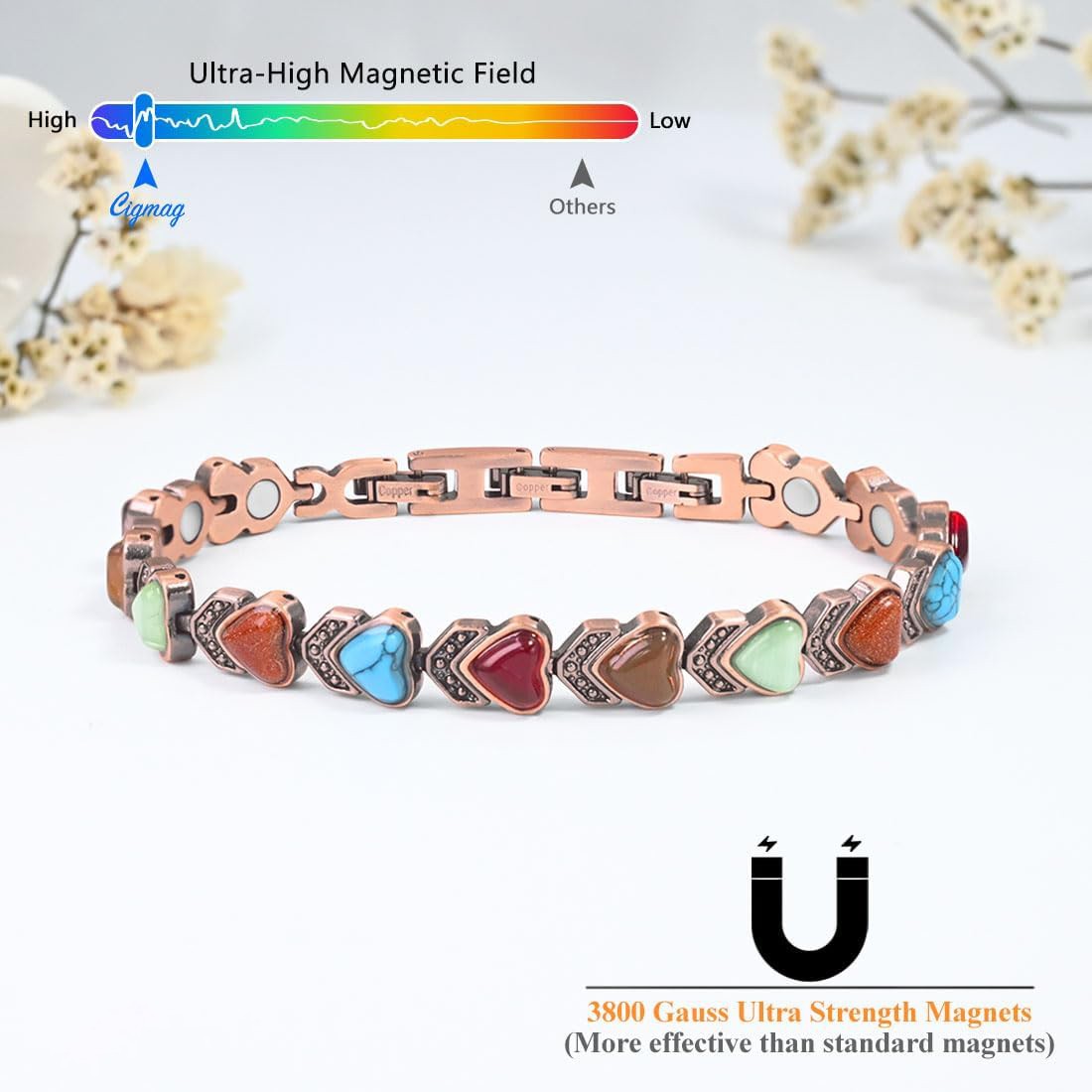 Women’s Copper Magnetic Bracelet Clover Crystal Adjustable Pain Relief Arthritis